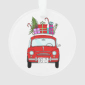 Red Car mit Weihnachtsgeschenken Ornament (Rückseite)