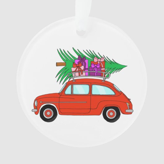 Red Car mit Weihnachtsgeschenken Ornament (Vorderseite)