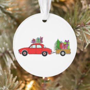 Red Car mit Weihnachtsgeschenken Ornament