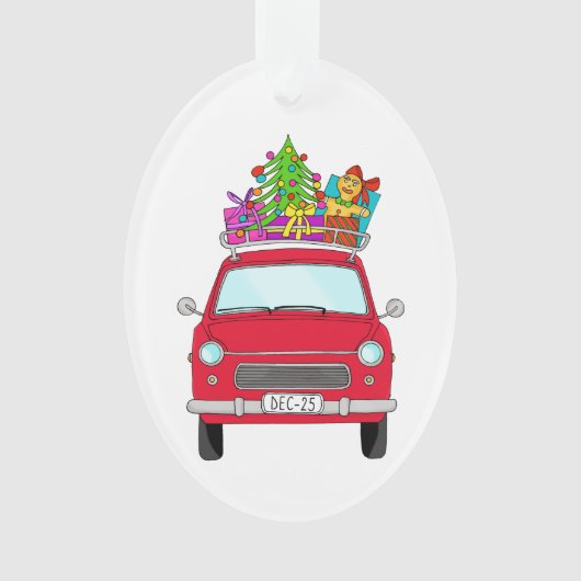 Red Car mit Weihnachtsgeschenken Ornament (Vorderseite)