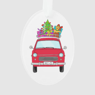 Red Car mit Weihnachtsgeschenken Ornament