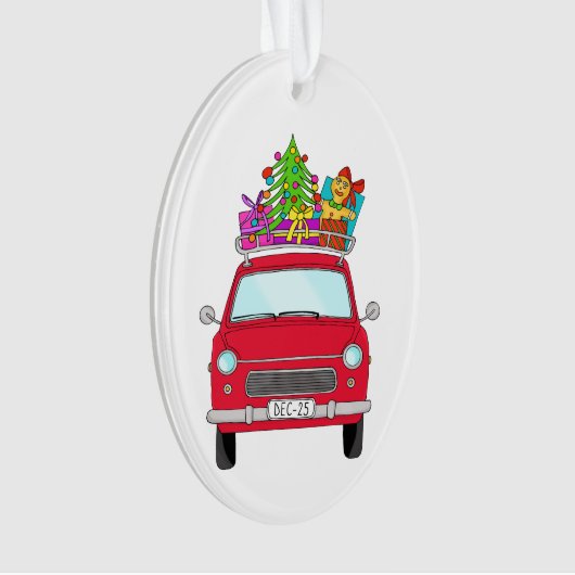 Red Car mit Weihnachtsgeschenken Ornament (Vorderseite)