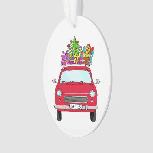Red Car mit Weihnachtsgeschenken Ornament (Vorderseite)