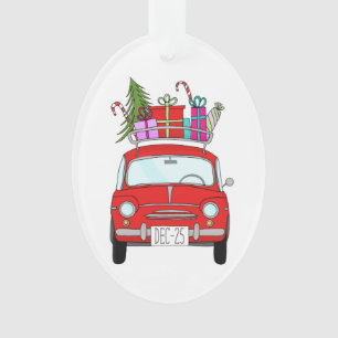 Red Car mit Weihnachtsgeschenken Ornament