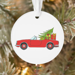 Red Car mit Weihnachtsgeschenken Ornament