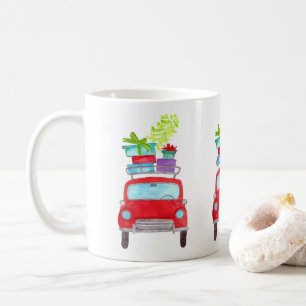 Red Car mit Weihnachtsgeschenken Wasserfarbe Kaffeetasse