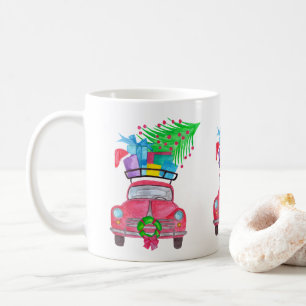 Red Car mit Weihnachtsgeschenken Wasserfarbe Kaffeetasse