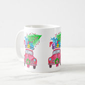 Red Car mit Weihnachtsgeschenken Wasserfarbe Kaffeetasse (Vorderseite Links)