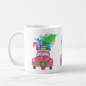 Red Car mit Weihnachtsgeschenken Wasserfarbe Kaffeetasse (Links)