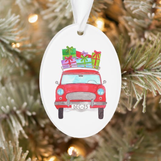 Red Car mit Weihnachtsgeschenken Wasserfarbe Ornament (Baum)