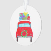 Red Car mit Weihnachtsgeschenken Wasserfarbe Ornament (Vorderseite)