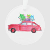Red Car mit Weihnachtsgeschenken Wasserfarbe Ornament (Vorderseite)
