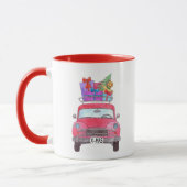 Red Car mit Weihnachtsgeschenken Wasserfarbe Tasse (Links)