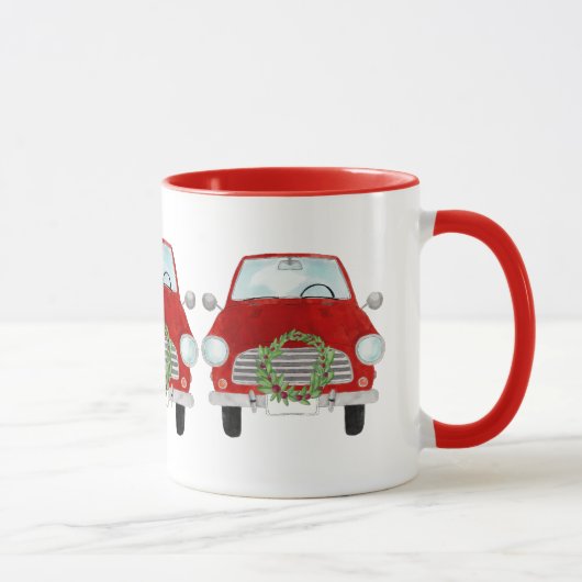 Red Car mit Weihnachtskranz Coffee Tasse (Rechts)
