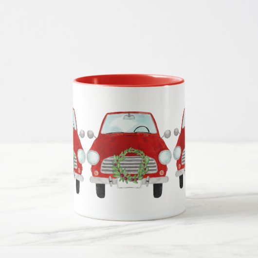 Red Car mit Weihnachtskranz Coffee Tasse (Zentrum)