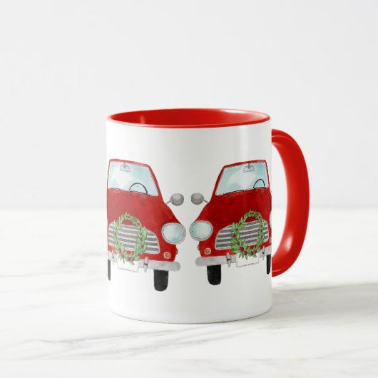 Red Car mit Weihnachtskranz Coffee Tasse (VorderseiteRechts)
