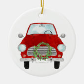 Red Car mit Weihnachtskranz Keramik Ornament (Vorne)