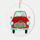 Red Car mit Weihnachtskranz Keramik Ornament (Links)