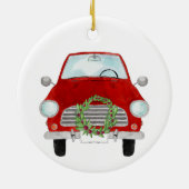 Red Car mit Weihnachtskranz Keramik Ornament (Hinten)