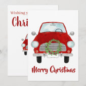 Red Car mit Weihnachtskranz Weihnachtskarte Feiertagskarte (Vorne/Hinten)
