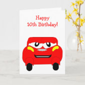 Red Car Personalisiert 10. Geburtstag Karte (Gelbe Blume)