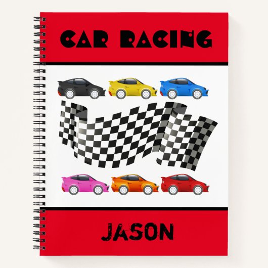 Red Car Racing Theme Spiral Notebook Notizblock (Vorderseite)
