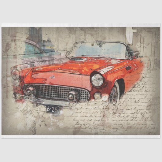 Red Car Vintag 20 x 30 Decoupage Seidenpapier (Vorderseite)