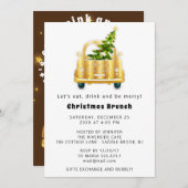 Red Car Weihnachts Brunch Dinner Tree Gold Brown Einladung (Vorne/Hinten)