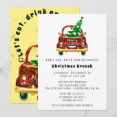 Red Car Weihnachts Brunch Dinner Tree Gold Gelb Einladung (Vorne/Hinten)