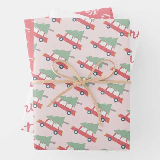 Red Car Weihnachtsbaum Candy Pattern Pink Urlaub Geschenkpapier Set (Beispiel)