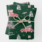 Red Car Winter Pattern Frohe Weihnachten Grün Geschenkpapier Set (Beispiel)