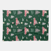 Red Car Winter Pattern Frohe Weihnachten Grün Geschirrtuch (Horizontal)