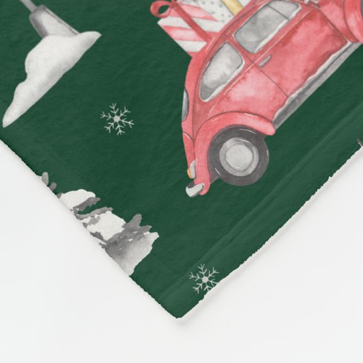 Red Car Winter Pattern Frohe Weihnachten Grün Klei Fleecedecke (Ecke)