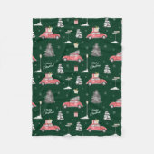 Red Car Winter Pattern Frohe Weihnachten Grün Klei Fleecedecke (Vorderseite)