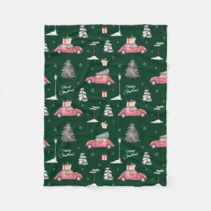 Red Car Winter Pattern Frohe Weihnachten Grün Klei Fleecedecke