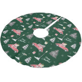 Red Car Winter Pattern Frohe Weihnachten Grün Polyester Weihnachtsbaumdecke (Schrägansicht)