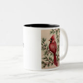 Red Cardinal and Pine Two-Tone Coffee Mug Zweifarbige Tasse (VorderseiteRechts)
