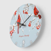 Red Cardinal Bird Tree Snow Christmas Große Wanduhr (Winkel)