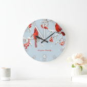 Red Cardinal Bird Tree Snow Christmas Große Wanduhr (Zuhause)