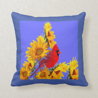 RED CARDINAL BIRD YELLOW SUNFLOWERS ART KISSEN