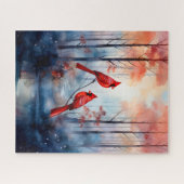 Red Cardinal Birds in a Misty Forest Puzzle (Horizontal)