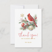 Red Cardinal Christmas Bouquet Personalized Text  Dankeskarte (Vorderseite)