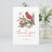 Red Cardinal Christmas Bouquet Personalized Text  Dankeskarte (Stehend Vorderseite)