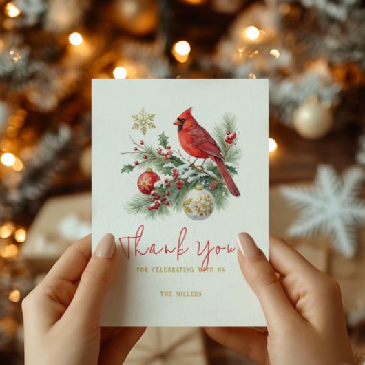 Red Cardinal Christmas Bouquet Personalized Text  Dankeskarte