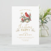 Red Cardinal Christmas Holly Bouquet Party Invite Einladung (Stehend Vorderseite)