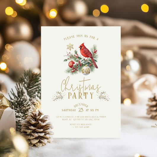 Red Cardinal Christmas Holly Bouquet Party Invite Einladung
