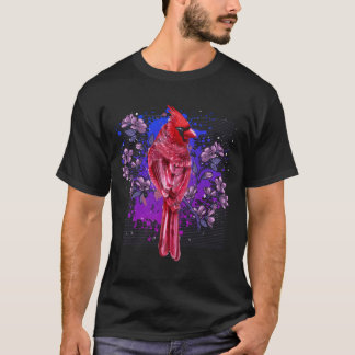 Red Cardinal Floral Bird Watching Flowers Bird T-Shirt