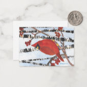 RED CARDINAL IN WHITE BIRCHES WITH BERRIES MITTEILUNGSKARTE (Vorderseite/Rückseite Beispiel)