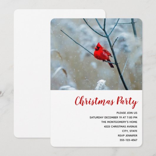 Red Cardinal in Winter Nature Foto von Christmas Einladung (Vorne/Hinten)