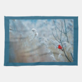 Red Cardinal in Winter Nature Foto von Christmas Geschirrtuch (Horizontal)